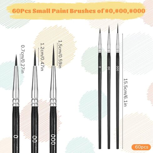 60 Pcs Tiny Detail Paint Brushes #0#00#000 Fine Tip Paints Brush Fine Paint Brushes Set with 3 Sizes Liner Brush for Crafts Watercolor Acrylics Oil Tempera Face Painting in Saudi Arabia