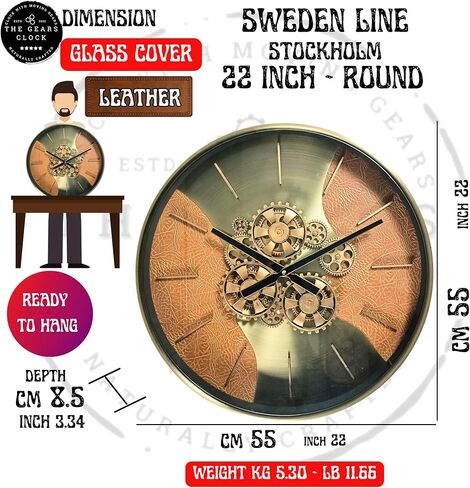 ساعة الحائط ذات التروس المتحركة الحقيقية مقاس 22 بوصة من THE GEARS CLOCK خط السويد ستوكهولم (22 بوصة (55 سم)) in Kuwait