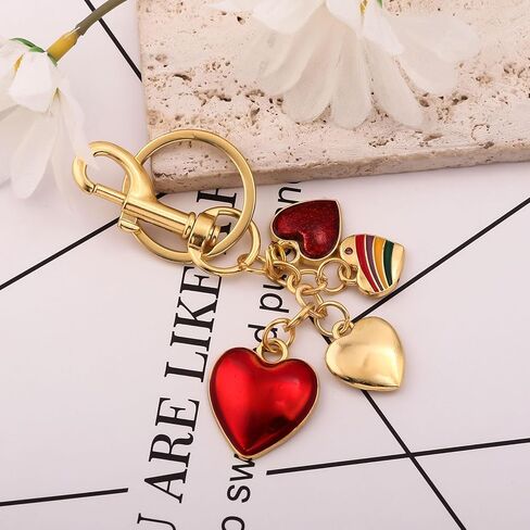 Heart Bag Charms Keyring - Cute Elegant Purse Charm for Handbags - Bag Car Keychain Accessories for Women Gifts in Saudi Arabia