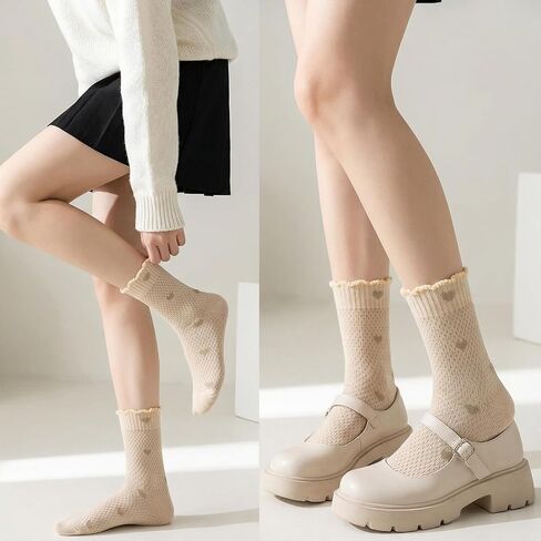 6 Pairs Heart Socks for Women, Ruffle Socks Women with Heart-Shaped Pattern, Soft Breathable Fashionable Ankle Sock, Available In 6 Colors in Kuwait