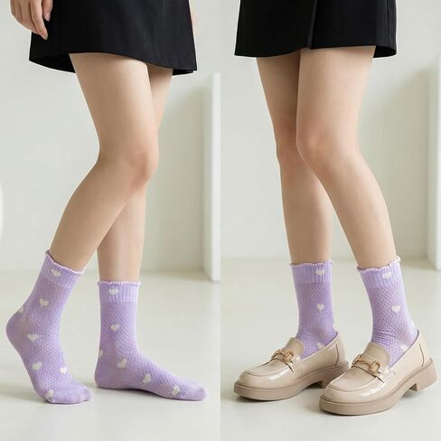 6 Pairs Heart Socks for Women, Ruffle Socks Women with Heart-Shaped Pattern, Soft Breathable Fashionable Ankle Sock, Available In 6 Colors in Kuwait