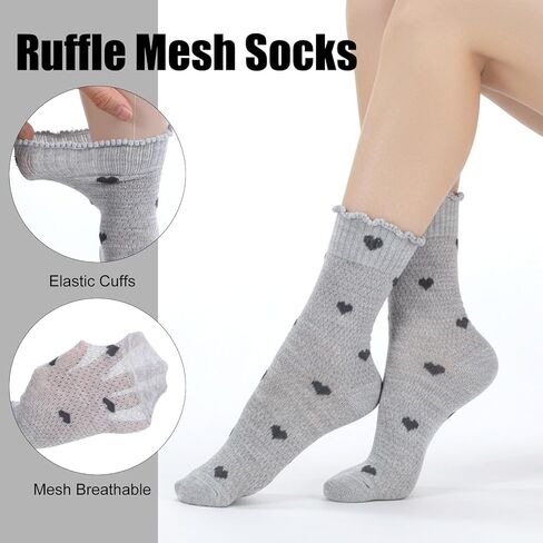 6 Pairs Heart Socks for Women, Ruffle Socks Women with Heart-Shaped Pattern, Soft Breathable Fashionable Ankle Sock, Available In 6 Colors in Kuwait