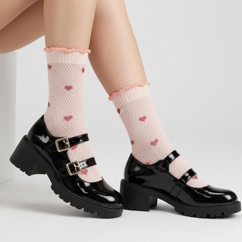 6 Pairs Heart Socks for Women, Ruffle Socks Women with Heart-Shaped Pattern, Soft Breathable Fashionable Ankle Sock, Available In 6 Colors in Kuwait