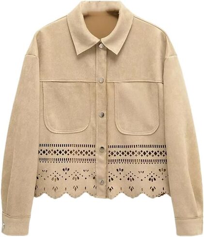 Women's Casual Vintage Style Hollow Top Turn-Down Collar Single Breasted Coats in Saudi Arabia