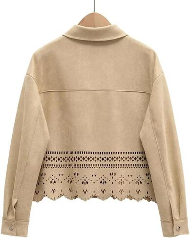 Women's Casual Vintage Style Hollow Top Turn-Down Collar Single Breasted Coats in Saudi Arabia