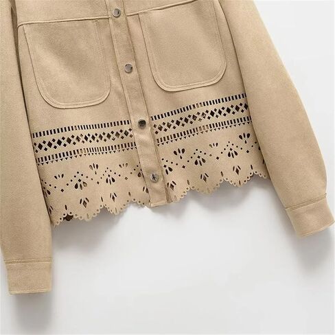 Women's Casual Vintage Style Hollow Top Turn-Down Collar Single Breasted Coats in Saudi Arabia