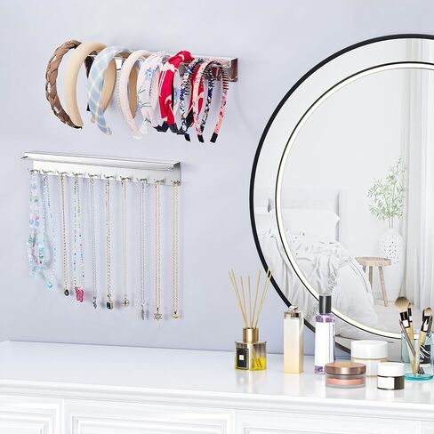 قطعتان من حامل القلادة على الحائط، منظم المجوهرات المعلقة، حامل النظارات الشمسية، عرض منظم القلادة مع 20 خطافًا للمجوهرات لتخزين نظارات السوار والقلائد، فضي in Kuwait