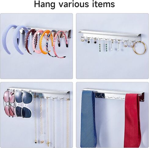 قطعتان من حامل القلادة على الحائط، منظم المجوهرات المعلقة، حامل النظارات الشمسية، عرض منظم القلادة مع 20 خطافًا للمجوهرات لتخزين نظارات السوار والقلائد، فضي in Kuwait