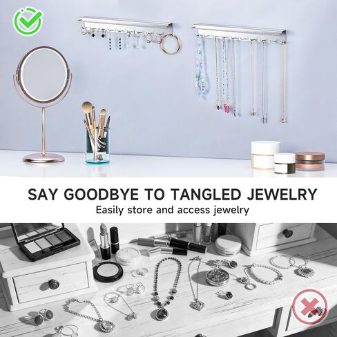 قطعتان من حامل القلادة على الحائط، منظم المجوهرات المعلقة، حامل النظارات الشمسية، عرض منظم القلادة مع 20 خطافًا للمجوهرات لتخزين نظارات السوار والقلائد، فضي in Kuwait