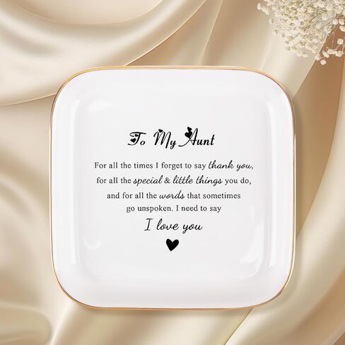 هدايا العمة من ابنة أخي - هدايا لتقدير طبق مجوهرات العمة، أفضل هدية عيد ميلاد العمة لعيد ميلاد العمة، صينية حامل خاتم من السيراميك لعيد الأم in Kuwait