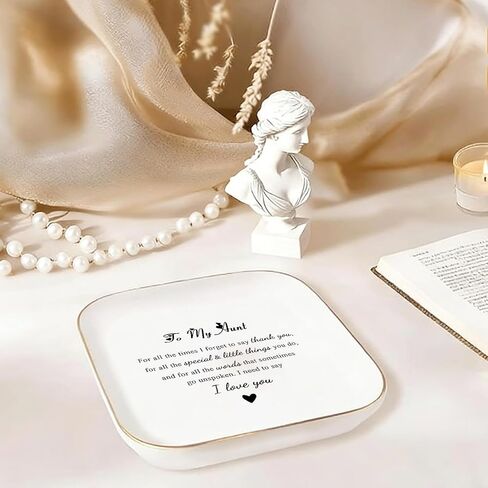 هدايا العمة من ابنة أخي - هدايا لتقدير طبق مجوهرات العمة، أفضل هدية عيد ميلاد العمة لعيد ميلاد العمة، صينية حامل خاتم من السيراميك لعيد الأم in Kuwait