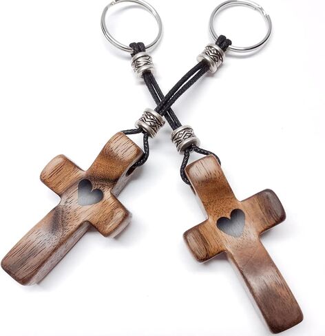 2 PCS Cross My Heart Keychain - Wooden Christian Inspirational Keyring, Portable Key Holder for Christmas Gift,Encouragement Gift Wooden Cross Key Chain Fingertip Stress Relief Gifts Pocket in Kuwait