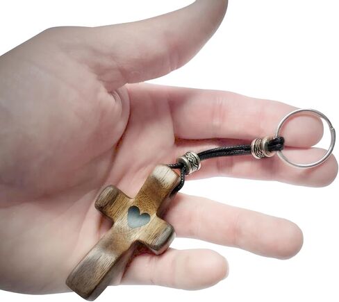 2 PCS Cross My Heart Keychain - Wooden Christian Inspirational Keyring, Portable Key Holder for Christmas Gift,Encouragement Gift Wooden Cross Key Chain Fingertip Stress Relief Gifts Pocket in Kuwait