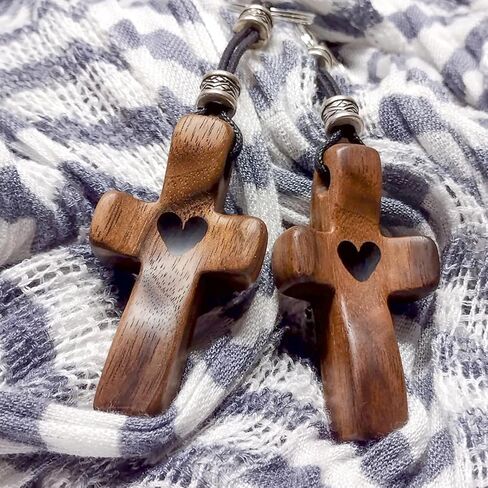 2 PCS Cross My Heart Keychain - Wooden Christian Inspirational Keyring, Portable Key Holder for Christmas Gift,Encouragement Gift Wooden Cross Key Chain Fingertip Stress Relief Gifts Pocket in Kuwait