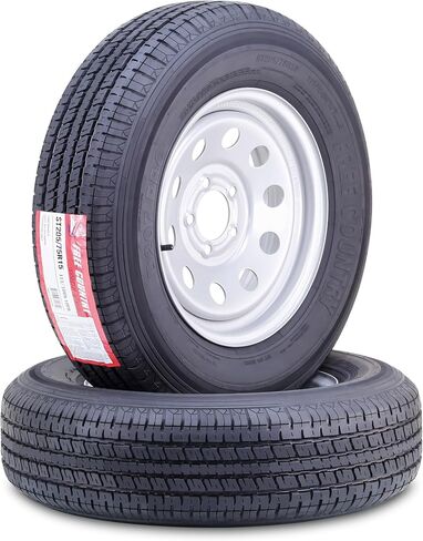 مجموعة عجلة إطارات المقطورة المجانية ST205/75R15 10 طبقات E 110M شديدة التحمل 2400 رطل مع 5 عروة على حافة فضية PCD مقاس 4.5 بوصة، مجموعة 2 in Saudi Arabia
