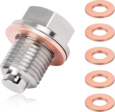 Magnetic Oil Drain Plug, M12×1.5 Aluminum Engine Drain Nut Bolt Kit with 5 Copper Gaskets, Anti-Leakage Sump Plug Screw Replacement for Cars Trucks Motorcycles Boats in Kuwait