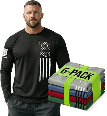 5 Pack Men's Compression Shirts Long Sleeve Dry Fit Athletic Base Layer Top Running Gym Sports Undershirt Rash Guard Gear in Saudi Arabia