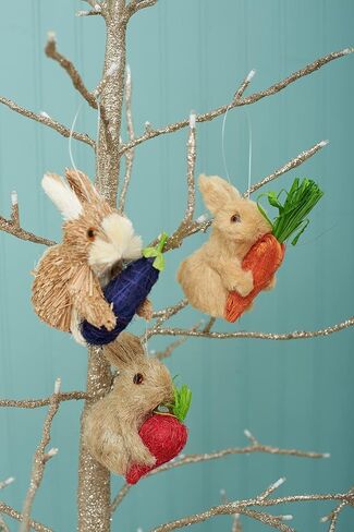 Gallerie II Easter Bunny Rabbits Holding Vegetables Set of 3 Decorative Hanging Ornaments Spring Springtime Handcrafted Home Living Room Decor Decoration White in Kuwait