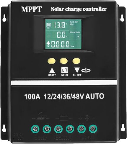 وحدة التحكم بالشحن بالطاقة الشمسية - منظم البطارية الشمسية بشاشة LCD 100 أمبير MPPT، 7 أوضاع 12/24/36/48 فولت منظم الألواح الشمسية الذكي مع منفذ شحن USB مزدوج لحمض الرصاص/الليثيوم in Kuwait