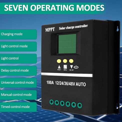 وحدة التحكم بالشحن بالطاقة الشمسية - منظم البطارية الشمسية بشاشة LCD 100 أمبير MPPT، 7 أوضاع 12/24/36/48 فولت منظم الألواح الشمسية الذكي مع منفذ شحن USB مزدوج لحمض الرصاص/الليثيوم in Kuwait