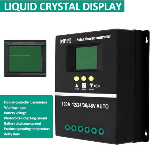 وحدة التحكم بالشحن بالطاقة الشمسية - منظم البطارية الشمسية بشاشة LCD 100 أمبير MPPT، 7 أوضاع 12/24/36/48 فولت منظم الألواح الشمسية الذكي مع منفذ شحن USB مزدوج لحمض الرصاص/الليثيوم in Kuwait
