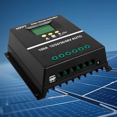 وحدة التحكم بالشحن بالطاقة الشمسية - منظم البطارية الشمسية بشاشة LCD 100 أمبير MPPT، 7 أوضاع 12/24/36/48 فولت منظم الألواح الشمسية الذكي مع منفذ شحن USB مزدوج لحمض الرصاص/الليثيوم in Kuwait