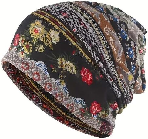 Vintage Floral Print Beanie Boho coldproof Warm Knit hat for Someone Special in Saudi Arabia