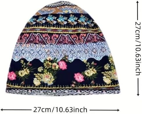 Vintage Floral Print Beanie Boho coldproof Warm Knit hat for Someone Special in Saudi Arabia