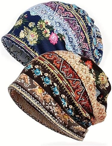 Vintage Floral Print Beanie Boho coldproof Warm Knit hat for Someone Special in Saudi Arabia