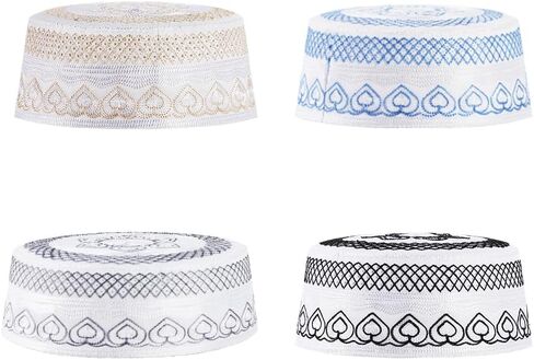 haozaikeji 4pcs Men's Muslim Prayer Kufi Hat Embroidered Islamic Prayer Cap Arabian Omani Turkish Praying Caps Eid Topi Hat in Saudi Arabia
