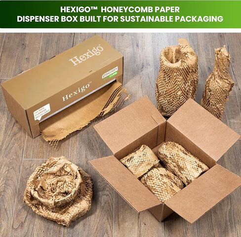Hexigo Honeycomb Packing Paper Roll - 12"x300' Recyclable Brown Kraft Paper for Wrapping & Packing - Eco-Friendly Expanded Packing Paper in Self-Dispensed Box For Dishes & Kitchen Essentials in Kuwait