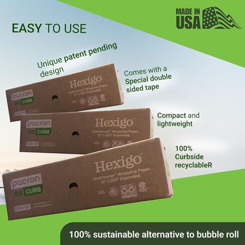 Hexigo Honeycomb Packing Paper Roll - 12"x300' Recyclable Brown Kraft Paper for Wrapping & Packing - Eco-Friendly Expanded Packing Paper in Self-Dispensed Box For Dishes & Kitchen Essentials in Kuwait