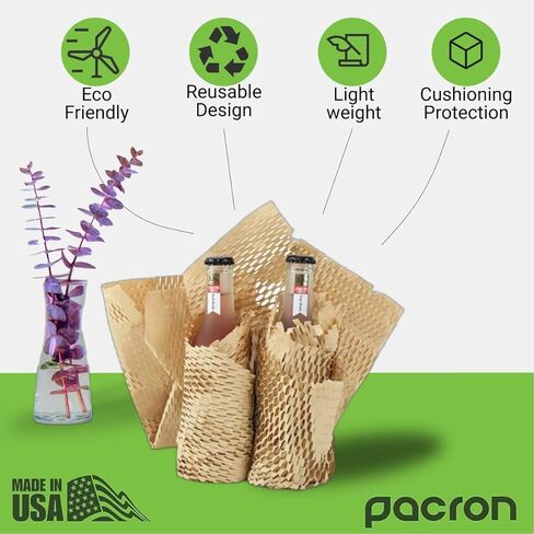 Hexigo Honeycomb Packing Paper Roll - 12"x300' Recyclable Brown Kraft Paper for Wrapping & Packing - Eco-Friendly Expanded Packing Paper in Self-Dispensed Box For Dishes & Kitchen Essentials in Kuwait