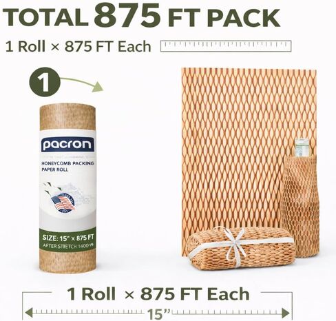 Honeycomb Packing Paper Roll – Eco Friendly Bubble Wrap Alternative for Fragile Shipping, Plastic-Free Honeycomb Wrap for Glass, Ceramics & Moving Supplies, (15"x875Ft) in Kuwait