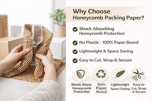 Honeycomb Packing Paper Roll – Eco Friendly Bubble Wrap Alternative for Fragile Shipping, Plastic-Free Honeycomb Wrap for Glass, Ceramics & Moving Supplies, (15"x875Ft) in Kuwait