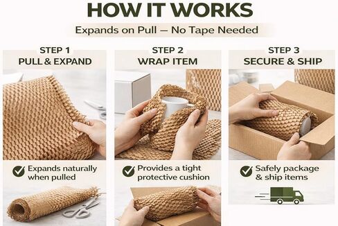 Honeycomb Packing Paper Roll – Eco Friendly Bubble Wrap Alternative for Fragile Shipping, Plastic-Free Honeycomb Wrap for Glass, Ceramics & Moving Supplies, (15"x875Ft) in Kuwait