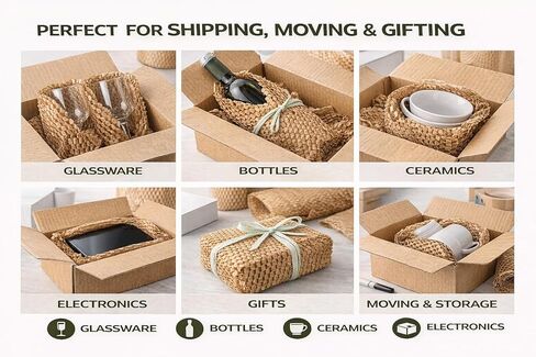 Honeycomb Packing Paper Roll – Eco Friendly Bubble Wrap Alternative for Fragile Shipping, Plastic-Free Honeycomb Wrap for Glass, Ceramics & Moving Supplies, (15"x875Ft) in Kuwait