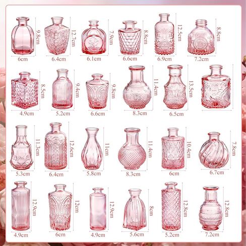 24 Set Wildflowers Table Centerpiece with Pink Bud Vases Thank You Cards Pink Vintage Glass Vases Spring Colorful Wildflower Centerpieces for Wedding Baby Shower Table Centerpieces Party Decoration in Kuwait