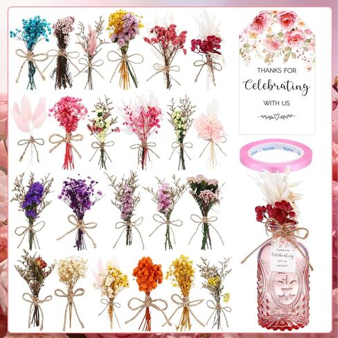 24 Set Wildflowers Table Centerpiece with Pink Bud Vases Thank You Cards Pink Vintage Glass Vases Spring Colorful Wildflower Centerpieces for Wedding Baby Shower Table Centerpieces Party Decoration in Kuwait