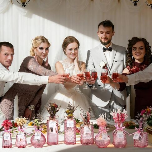 24 Set Wildflowers Table Centerpiece with Pink Bud Vases Thank You Cards Pink Vintage Glass Vases Spring Colorful Wildflower Centerpieces for Wedding Baby Shower Table Centerpieces Party Decoration in Kuwait