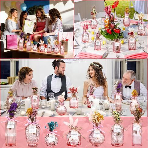 24 Set Wildflowers Table Centerpiece with Pink Bud Vases Thank You Cards Pink Vintage Glass Vases Spring Colorful Wildflower Centerpieces for Wedding Baby Shower Table Centerpieces Party Decoration in Kuwait