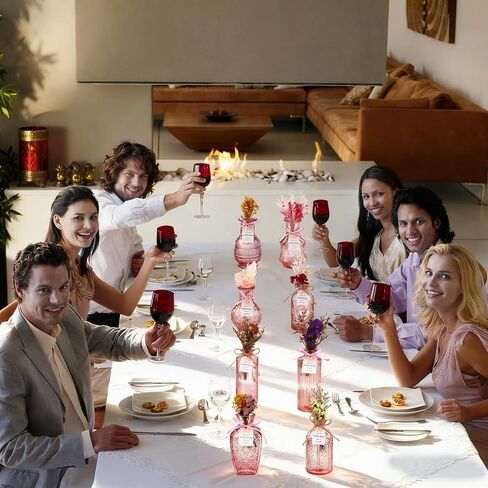 24 Set Wildflowers Table Centerpiece with Pink Bud Vases Thank You Cards Pink Vintage Glass Vases Spring Colorful Wildflower Centerpieces for Wedding Baby Shower Table Centerpieces Party Decoration in Kuwait