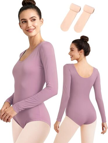 ثوب رقص الباليه النسائي بأكمام طويلة من MOLLDAN مع جوارب طويلة، وبطانة أمامية كاملة in Kuwait