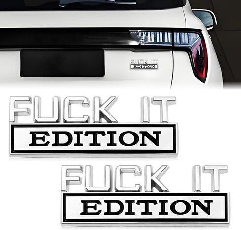 قطعتان من ملصقات شعار السيارة المعدنية ثلاثية الأبعاد من Fuck IT Edition، ملصق شارة أوتوماتيكي عالمي عالي اللمعان مقاوم للطقس، غطاء ممتص للصدمات، بديل لجميع السيارات والشاحنات وسيارات الدفع الرباعي (أسود وأبيض) in Kuwait
