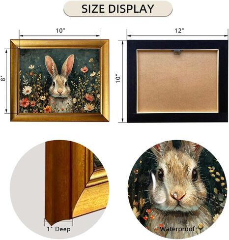 Spring Rabbit Wall Art Gold Framed Easter Picture Wall Decor Vintage Bunny Artwork Print Moody Bunny With Flowers Easter Print Nursery Kids Room Decor Farmhouse Canvas Painting in Saudi Arabia