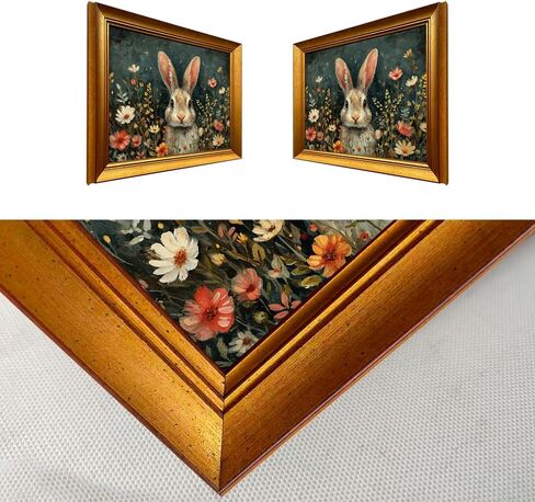 Spring Rabbit Wall Art Gold Framed Easter Picture Wall Decor Vintage Bunny Artwork Print Moody Bunny With Flowers Easter Print Nursery Kids Room Decor Farmhouse Canvas Painting in Saudi Arabia