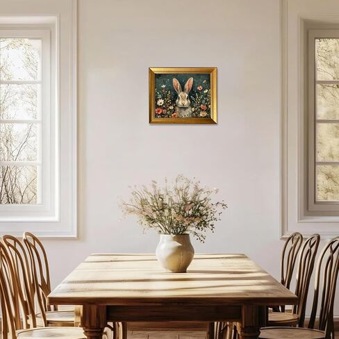 Spring Rabbit Wall Art Gold Framed Easter Picture Wall Decor Vintage Bunny Artwork Print Moody Bunny With Flowers Easter Print Nursery Kids Room Decor Farmhouse Canvas Painting in Saudi Arabia