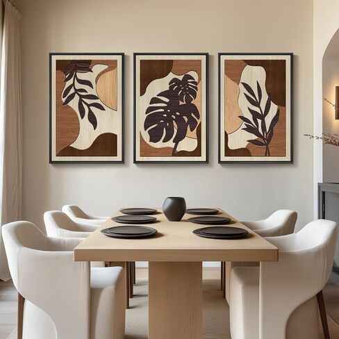 Framed Textured Wood 3D Wall Art for Living Room, Large Boho Tropical Brown Artwork for Walls, 3 Piece Farmhouse Botanical Leaf Wood 3D Textured Wall Art Decor for Office Bedroom Hallway, 24x36 Inch in Kuwait