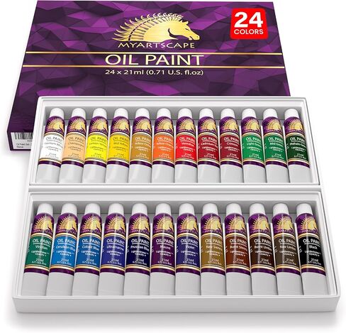 MyArtscape Oil Paint Set - 24 x 21ml Tubes - Artist Quality - Rich Vivid Oil-based Colors - Lightfast - Heavy Body - Great Saturation - Glossy Finish - Professional Painting Supplies in Kuwait
