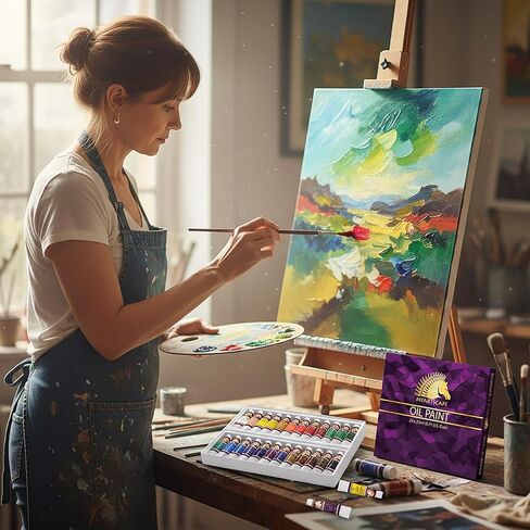 MyArtscape Oil Paint Set - 24 x 21ml Tubes - Artist Quality - Rich Vivid Oil-based Colors - Lightfast - Heavy Body - Great Saturation - Glossy Finish - Professional Painting Supplies in Kuwait